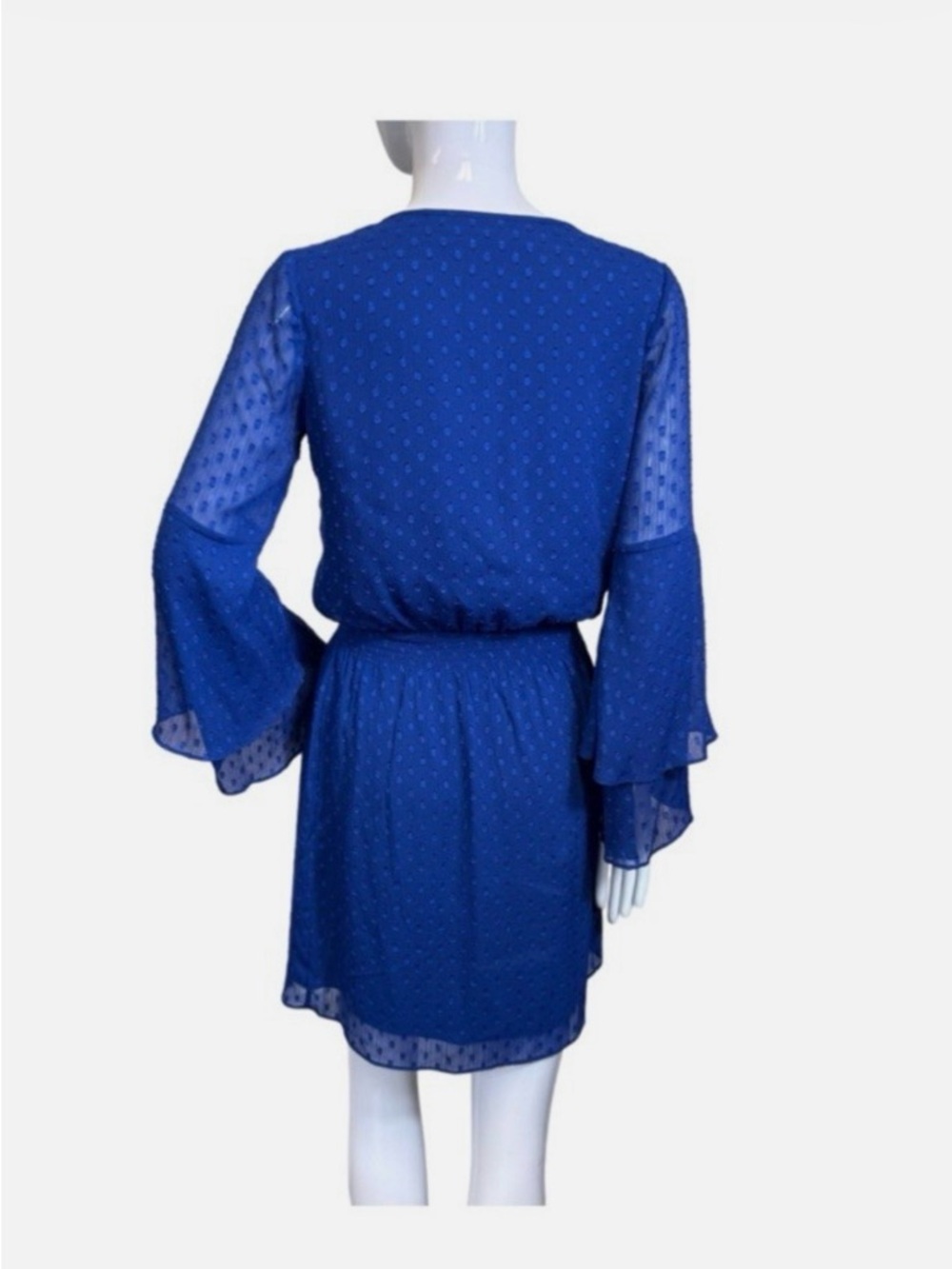 Like New White House Black Market Cobalt Blue Long Sleeve Tiered Bell Dress - Picture 2 of 10